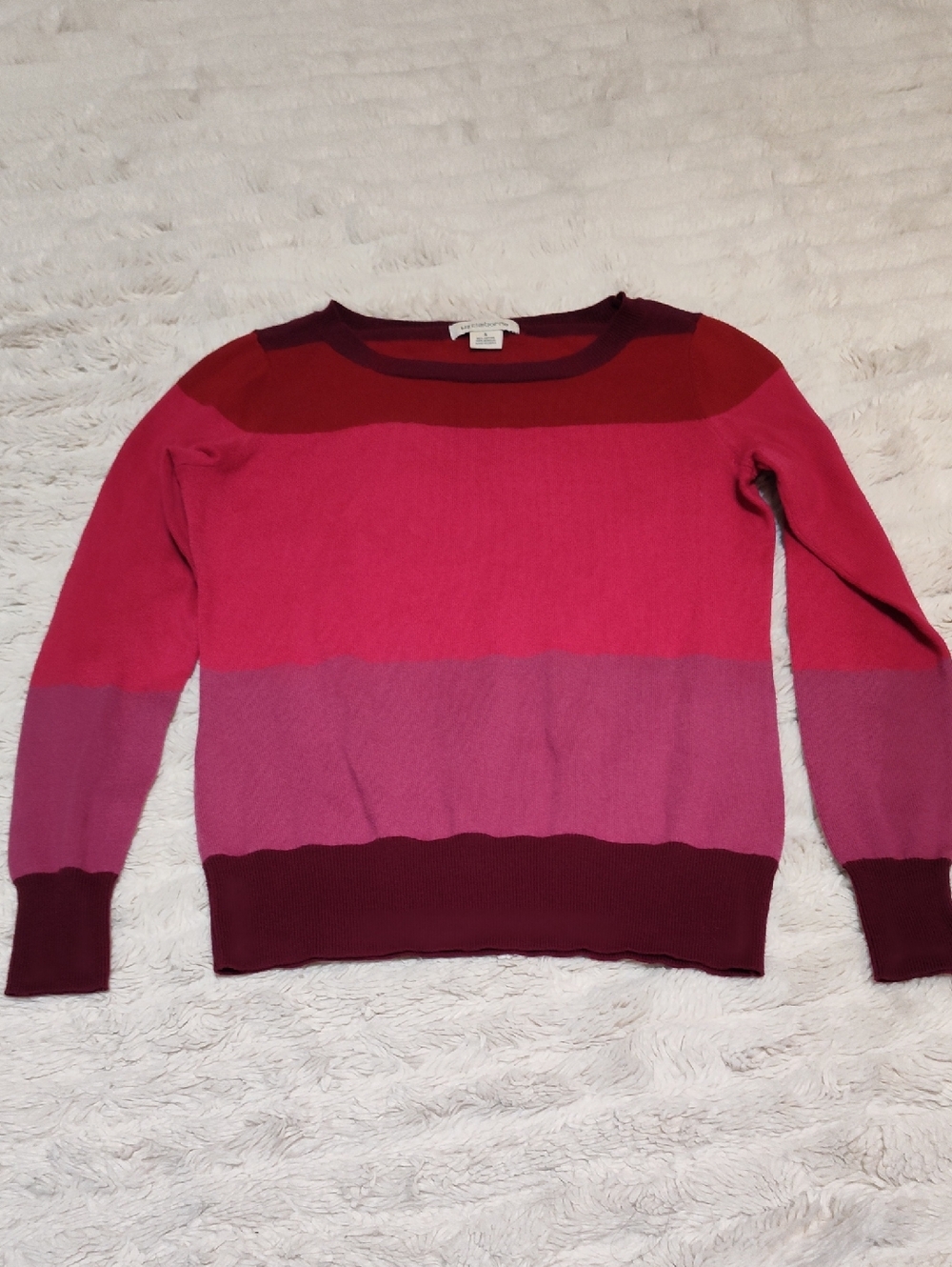 Liz Claiborne Striped Crewneck Sweater in Berry and Pink Tones